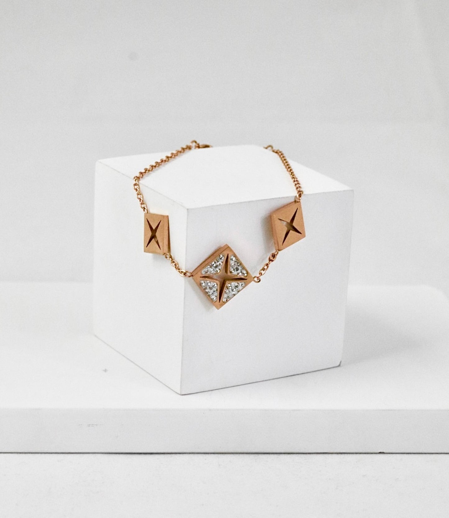 P-Nisa Premium Rose-Gold Polish X-Rohmbus Design With Diamond Studded Bracelet For Women and Girls