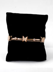 Nisa Premium Rose-Gold Polish Delicate Butterfly Design With Diamond Studded Bracelet For Women and Girls