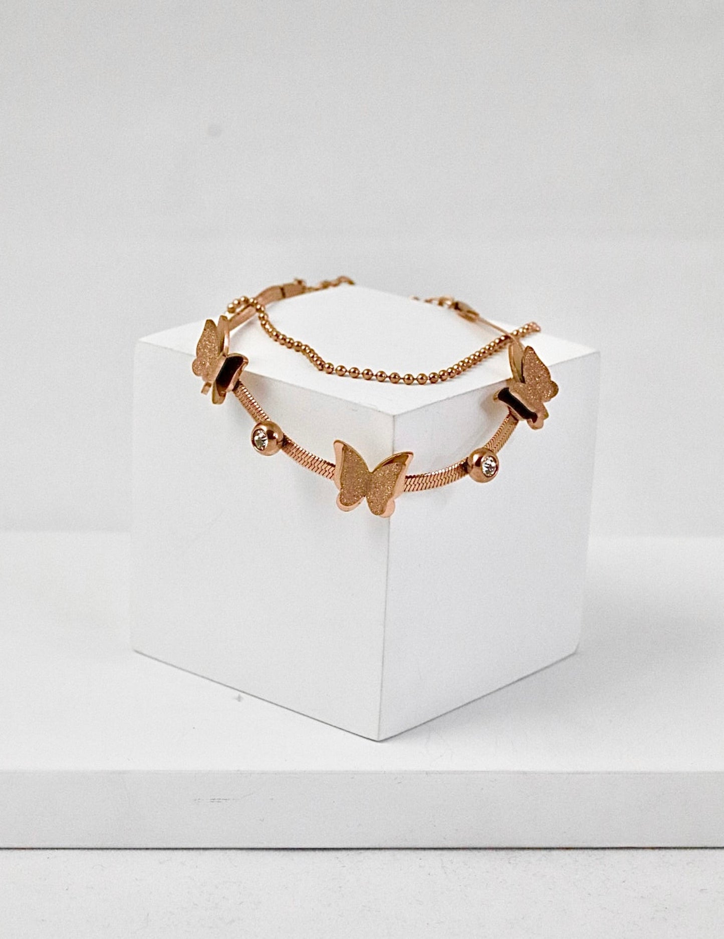 P-Nisa Premium Rose-Gold Polish Delicate Butterfly Design With Diamond Studded Bracelet For Women and Girls