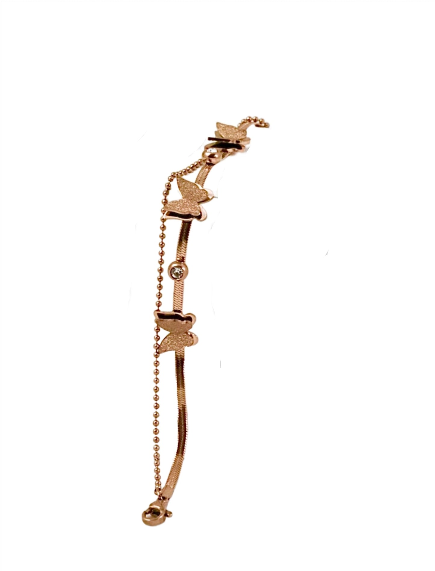 P-Nisa Premium Rose-Gold Polish Delicate Butterfly Design With Diamond Studded Bracelet For Women and Girls