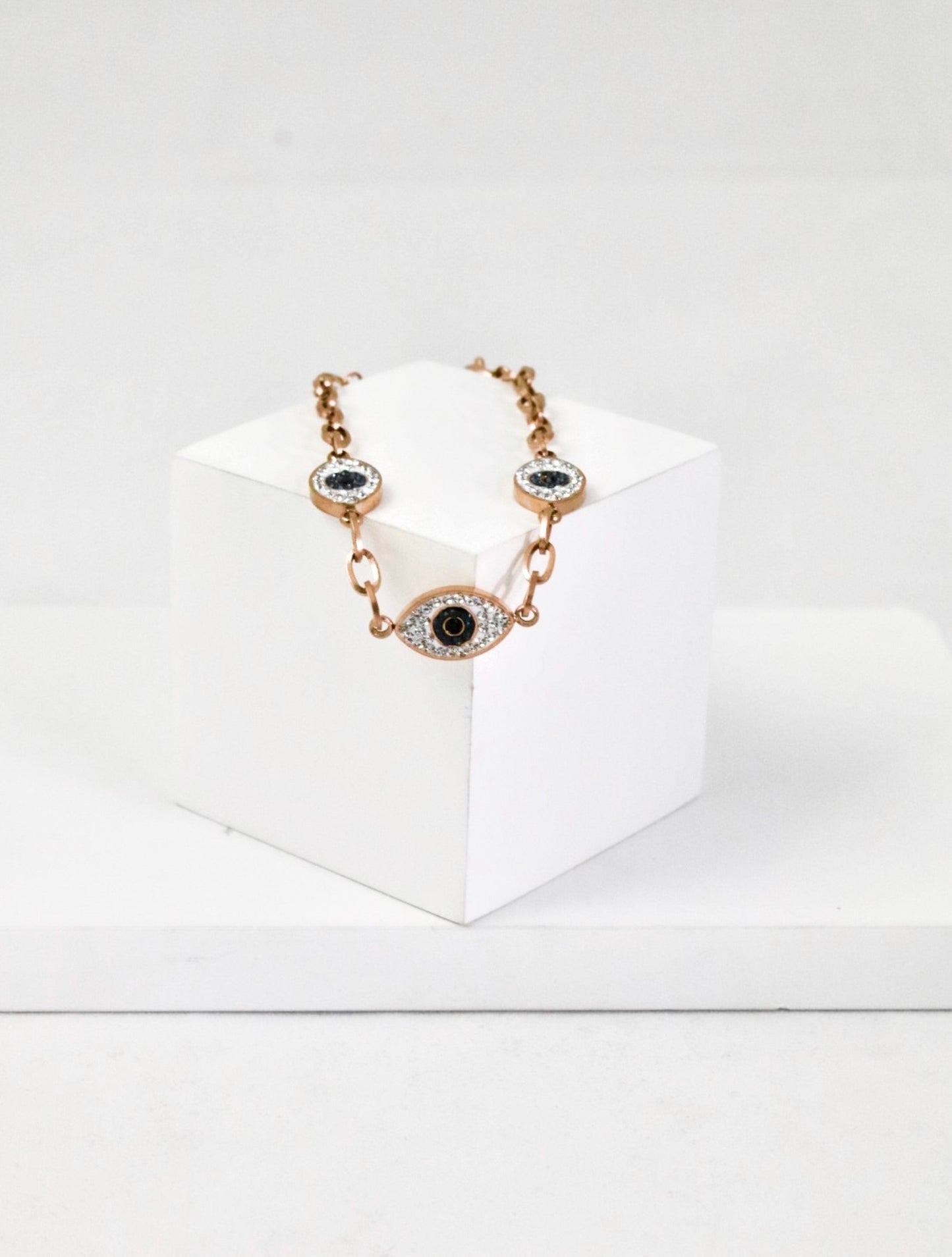P-Nisa Premium Rose-Gold Polish Evil-Eyes Design With Diamond Studded Bracelet For Women and Girls