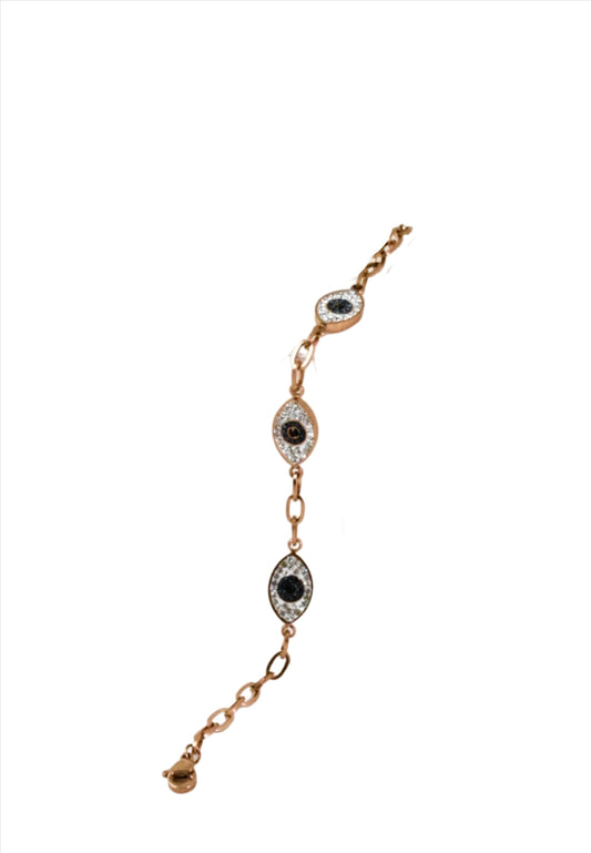 P-Nisa Premium Rose-Gold Polish Evil-Eyes Design With Diamond Studded Bracelet For Women and Girls