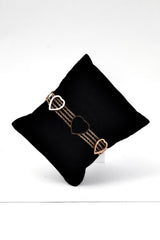 Nisa Premium Rose-Gold Polish Delicate Heart Design With Black Ceramic Studded Bracelet For Women and Girls