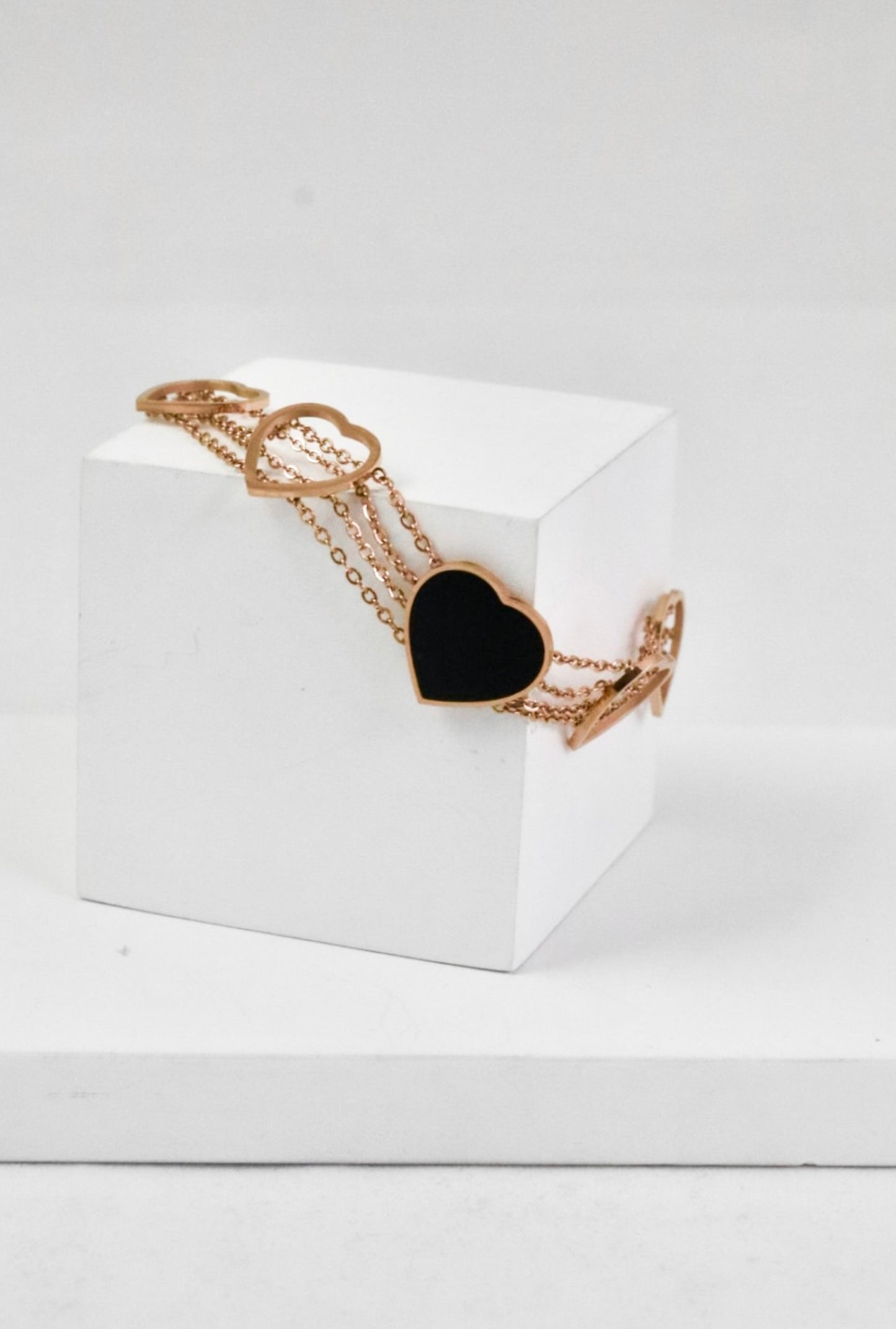 P-Nisa Premium Rose-Gold Polish Delicate Heart Design With Black Ceramic Studded Bracelet For Women and Girls