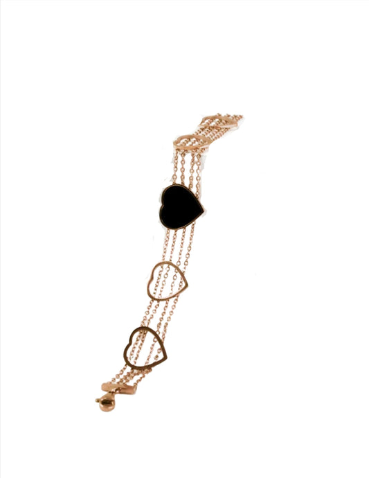 P-Nisa Premium Rose-Gold Polish Delicate Heart Design With Black Ceramic Studded Bracelet For Women and Girls