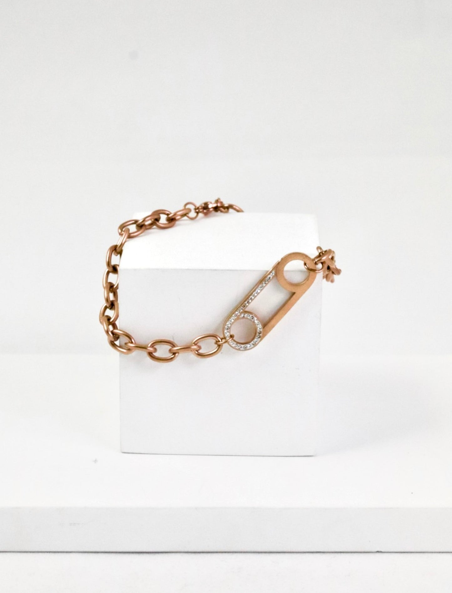 P-Nisa Premium Rose-Gold Polish Delicate Safety-Pin Design With Diamond Studded Bracelet For Women and Girls
