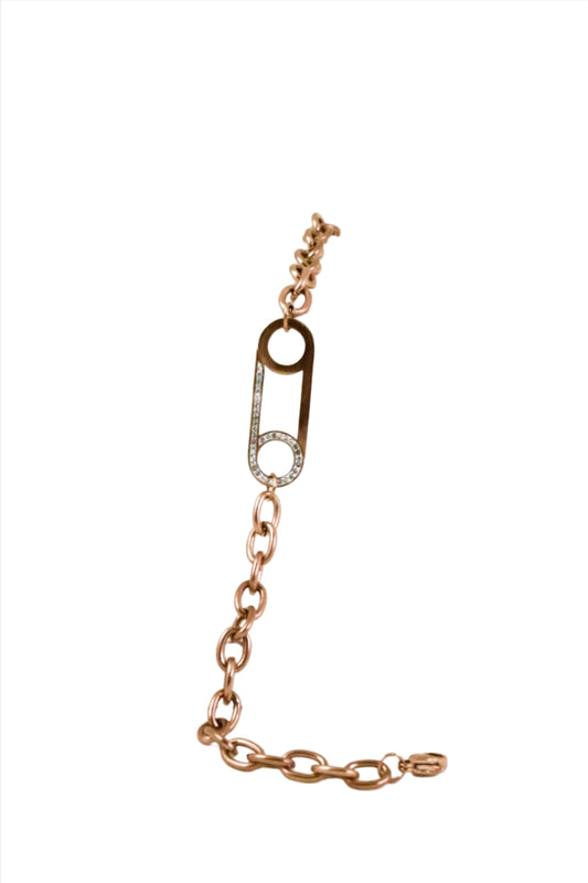 P-Nisa Premium Rose-Gold Polish Delicate Safety-Pin Design With Diamond Studded Bracelet For Women and Girls