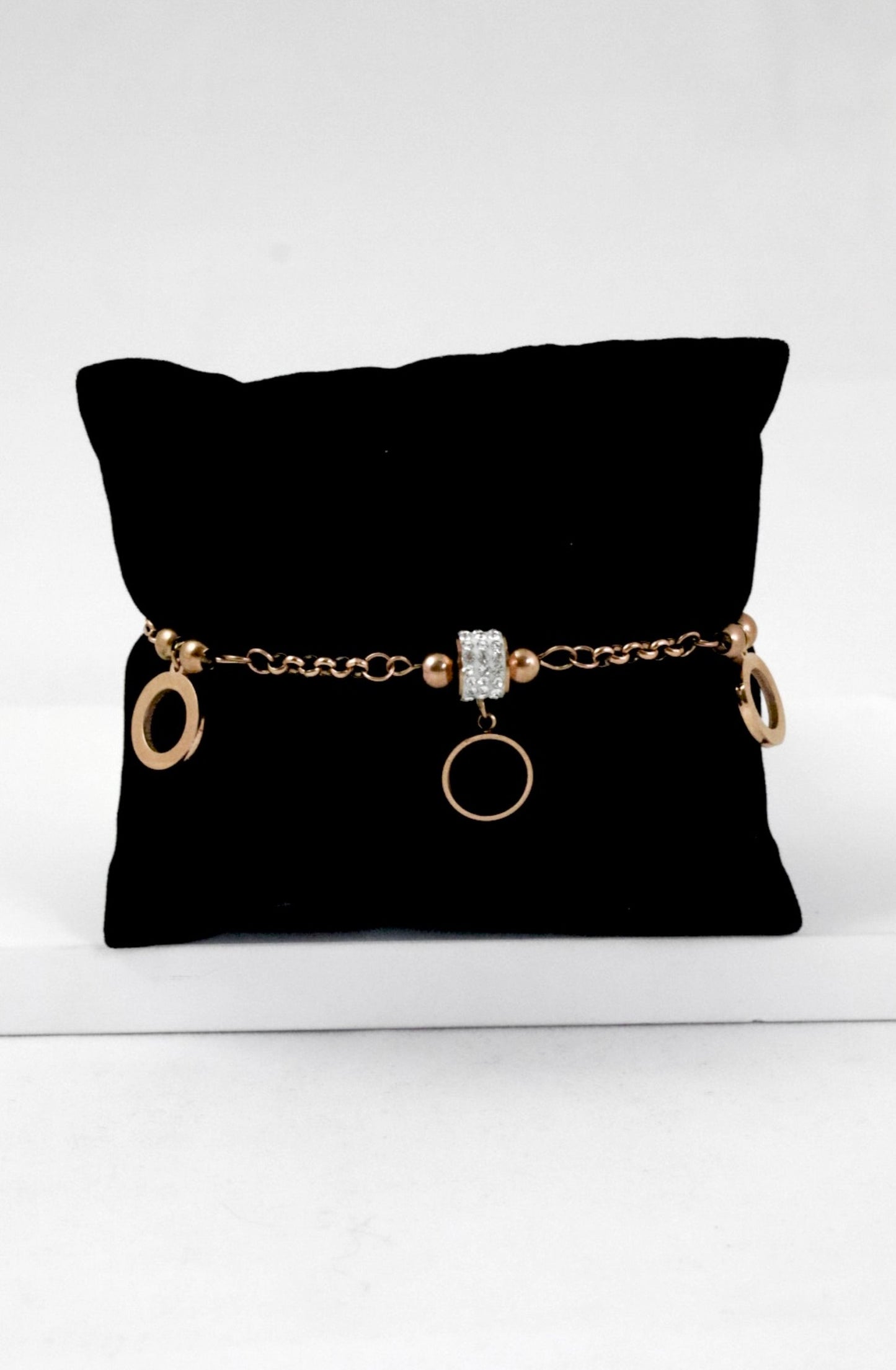P-Nisa Premium Rose-Gold Polish Delicate Round Design With Diamond And Ceramic Studded Bracelet For Women and Girls