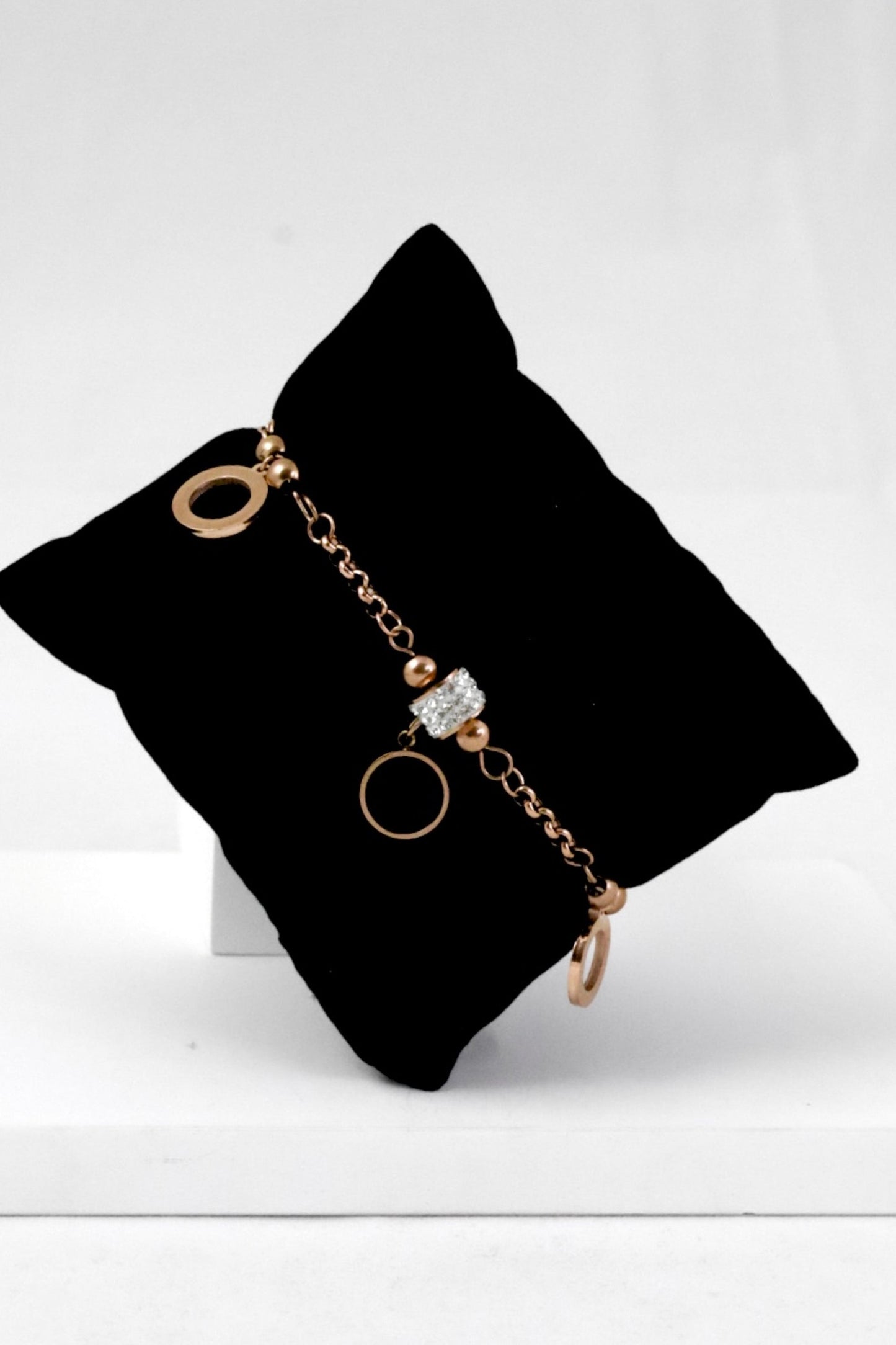 P-Nisa Premium Rose-Gold Polish Delicate Round Design With Diamond And Ceramic Studded Bracelet For Women and Girls