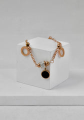 Nisa Premium Rose-Gold Polish Delicate Round Design With Diamond And Ceramic Studded Bracelet For Women and Girls