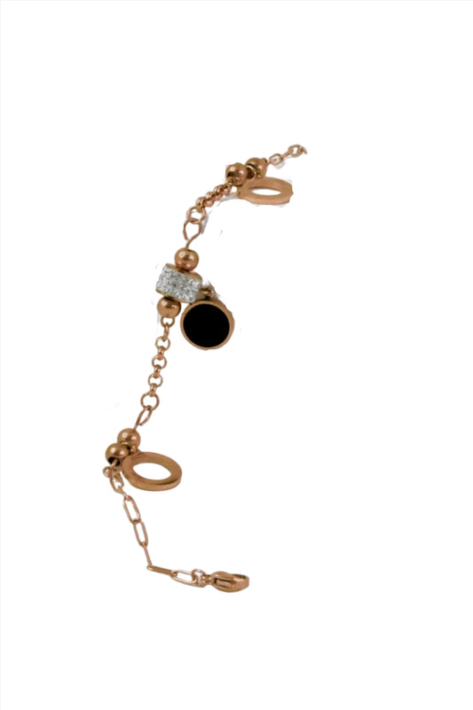 P-Nisa Premium Rose-Gold Polish Delicate Round Design With Diamond And Ceramic Studded Bracelet For Women and Girls