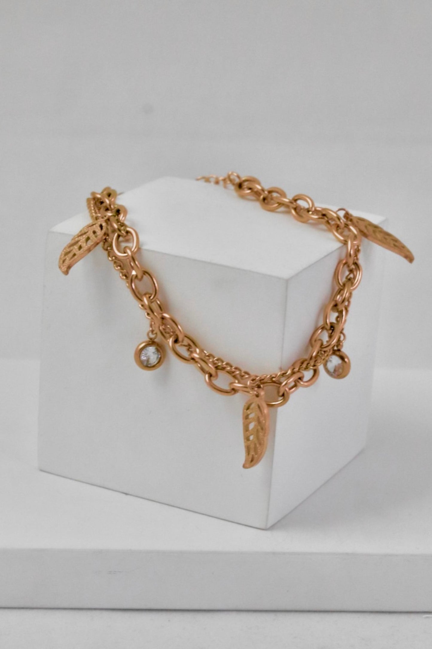 P-Nisa Premium Rose-Gold Polish Too Delicate Leaf Design With Diamond Studded Bracelet For Women and Girls