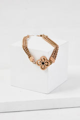 Nisa Premium Rose-Gold Polish Sterling Moon-Star & Heart Design Bracelet For Women and Girls