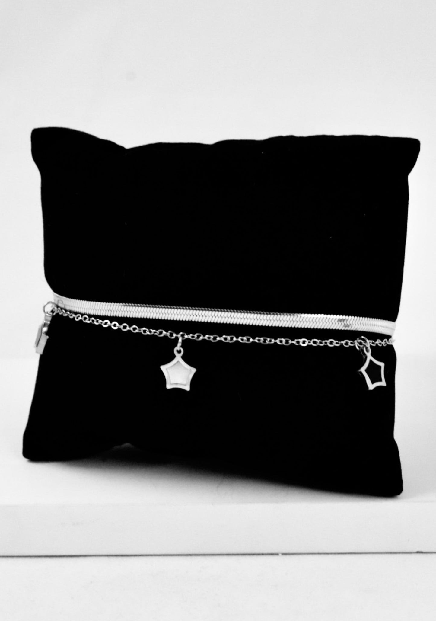 P-Nisa Premium Silver Polish Sterling Star Design With Black And White Pearl Studded Bracelet For Women and Girls