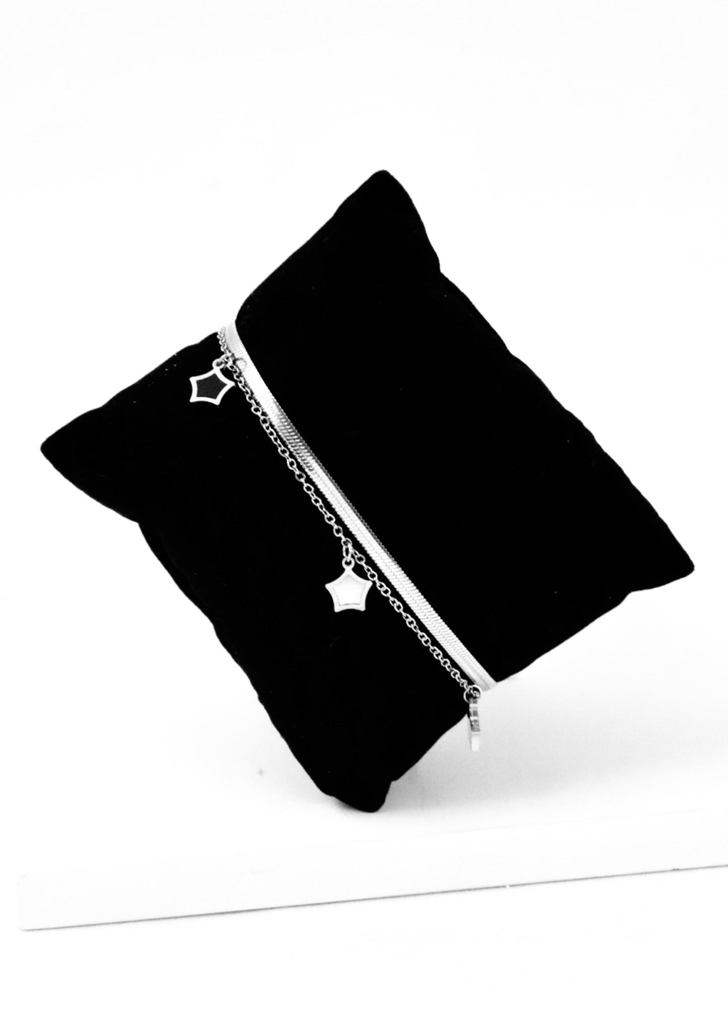 P-Nisa Premium Silver Polish Sterling Star Design With Black And White Pearl Studded Bracelet For Women and Girls