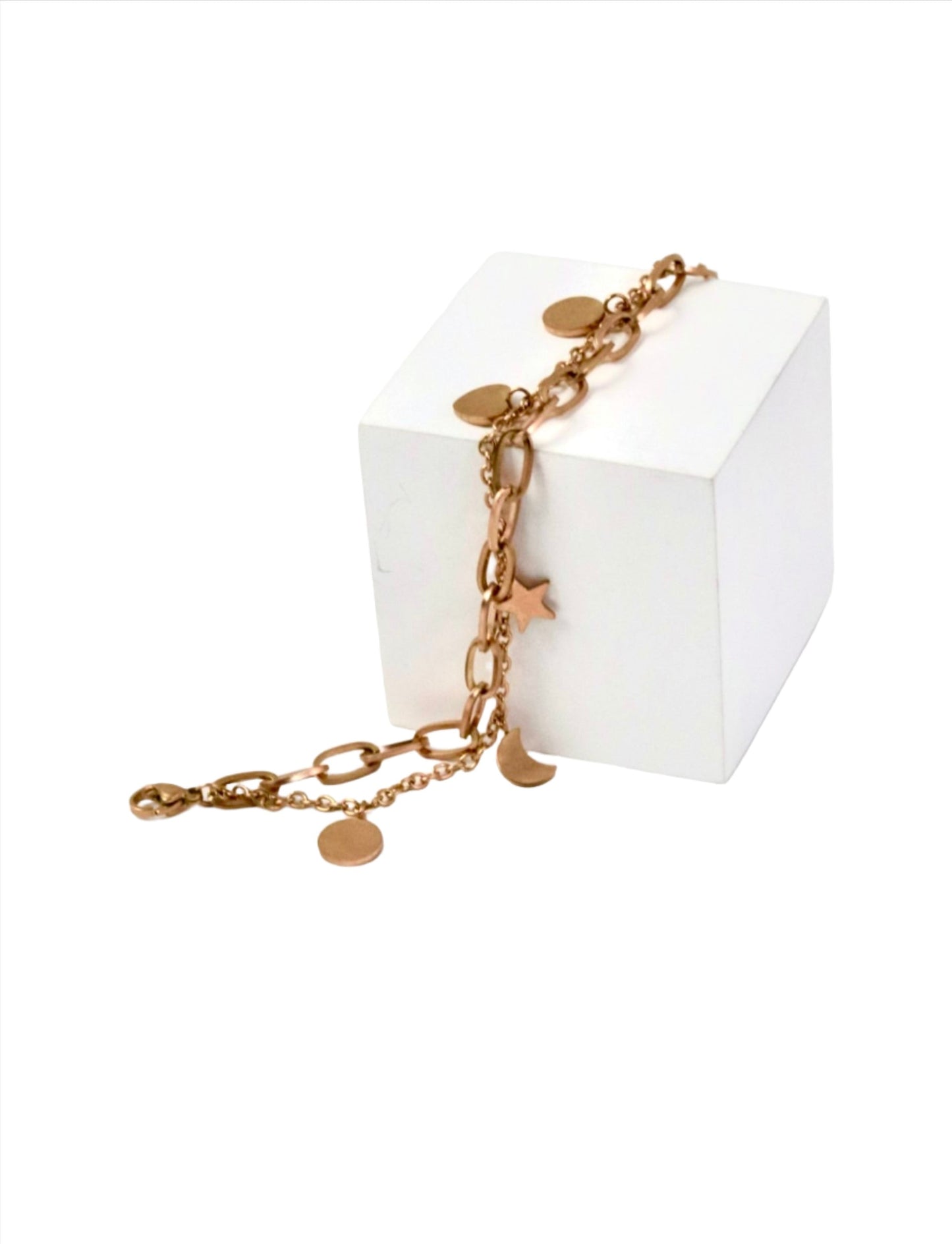 P-Nisa Premium Rose-Gold Polish Sterling Moon-Star & Heart Design Bracelet For Women and Girls