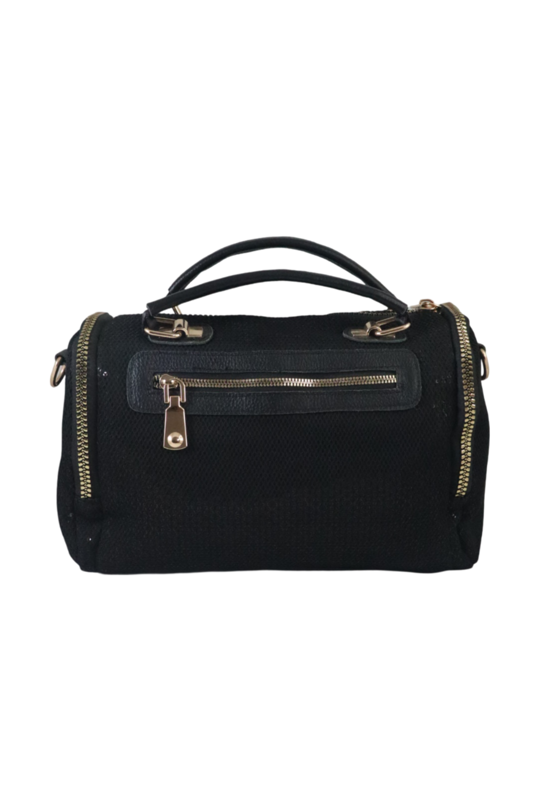 Elegant Black Sequence Handbag with Dual Front Pockets