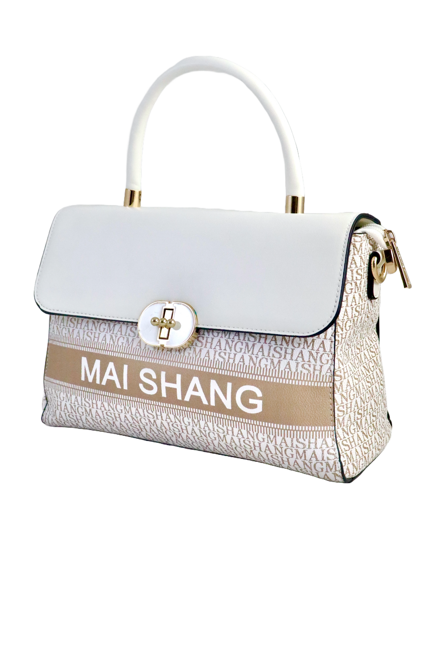 P-Premium Mai Shang Genuine Leather Handbag in White with Sling