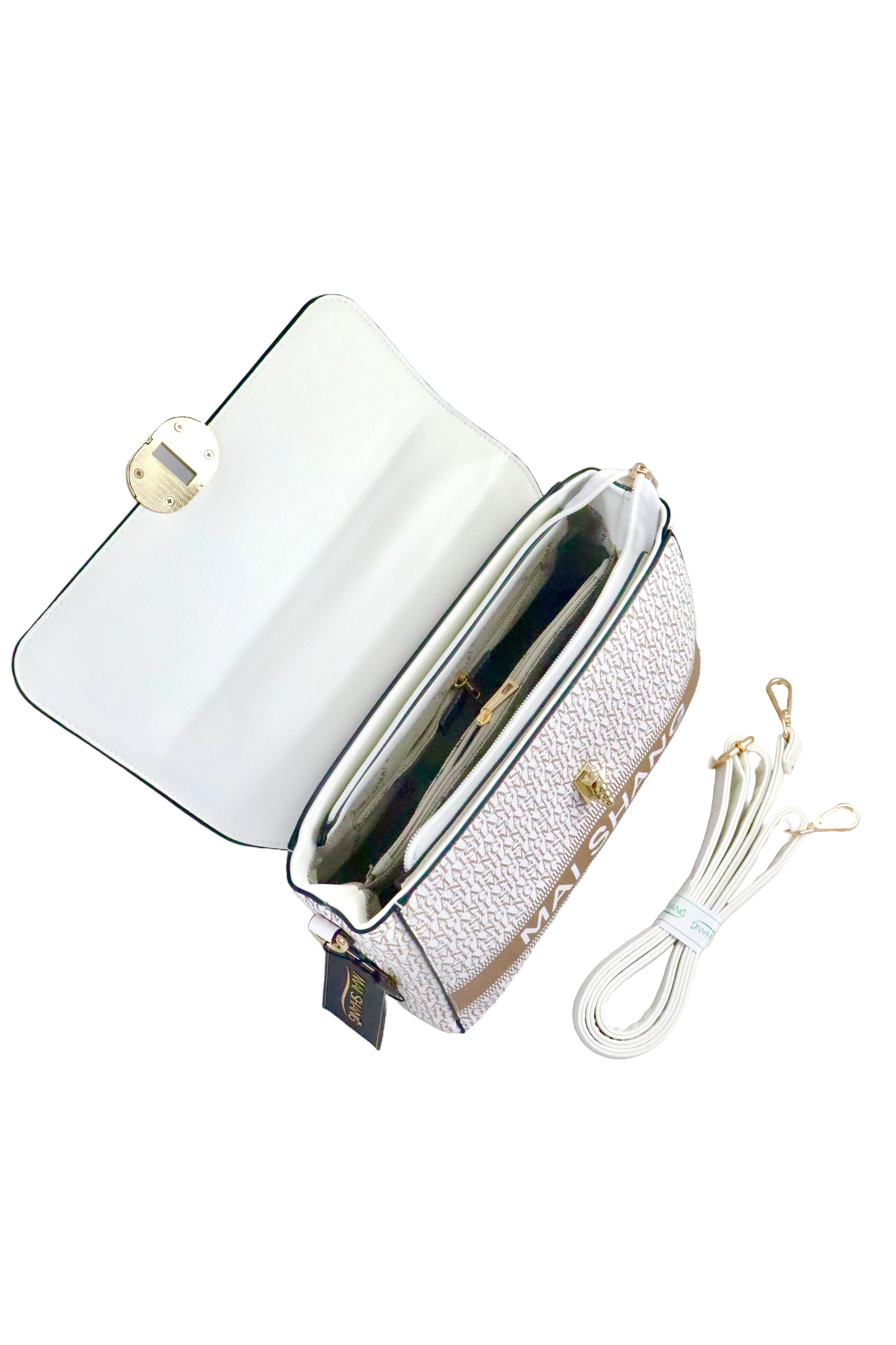 P-Premium Mai Shang Genuine Leather Handbag in White with Sling