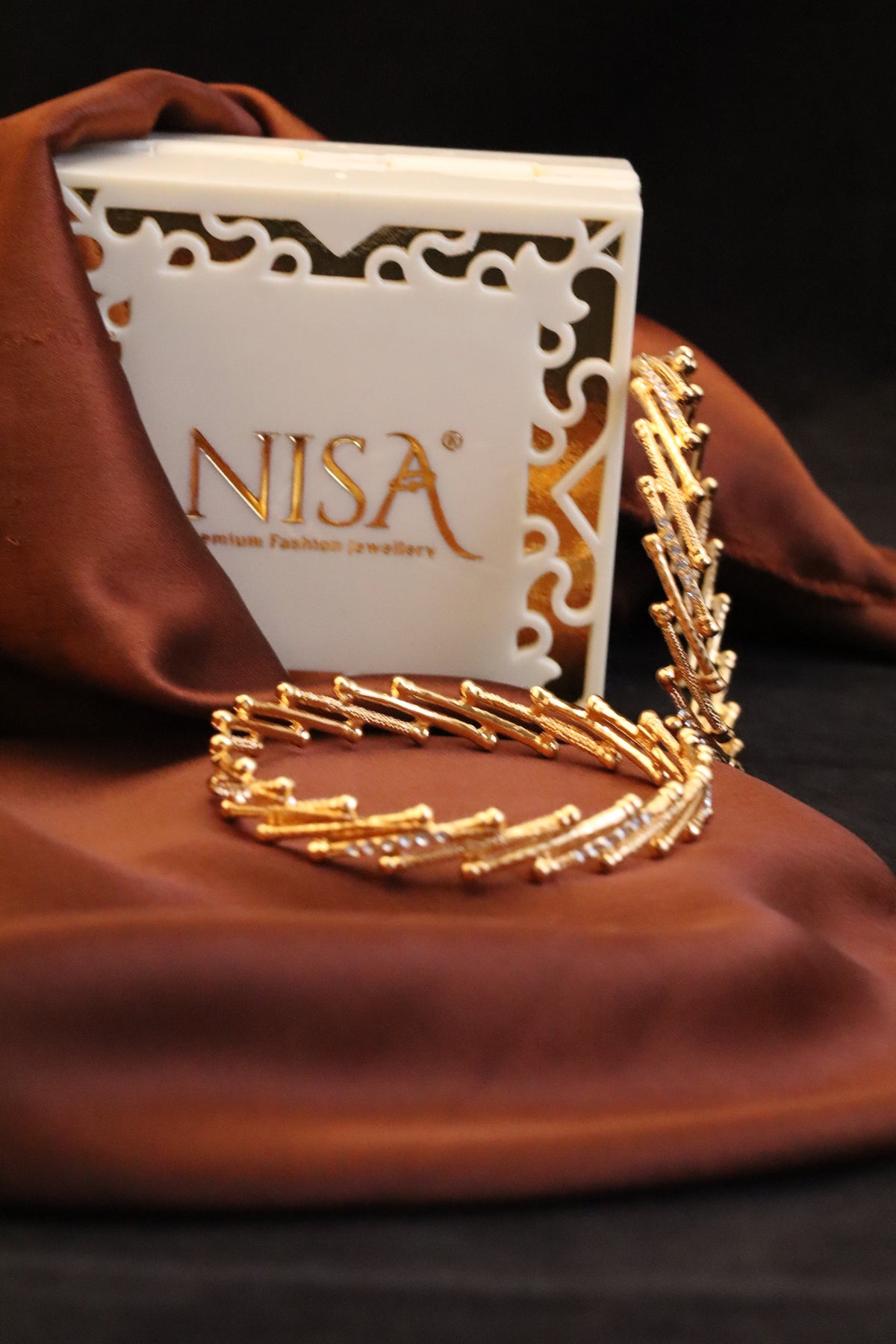 Nisa High Golden Polish White stone Design Bangles For Women and Girls.