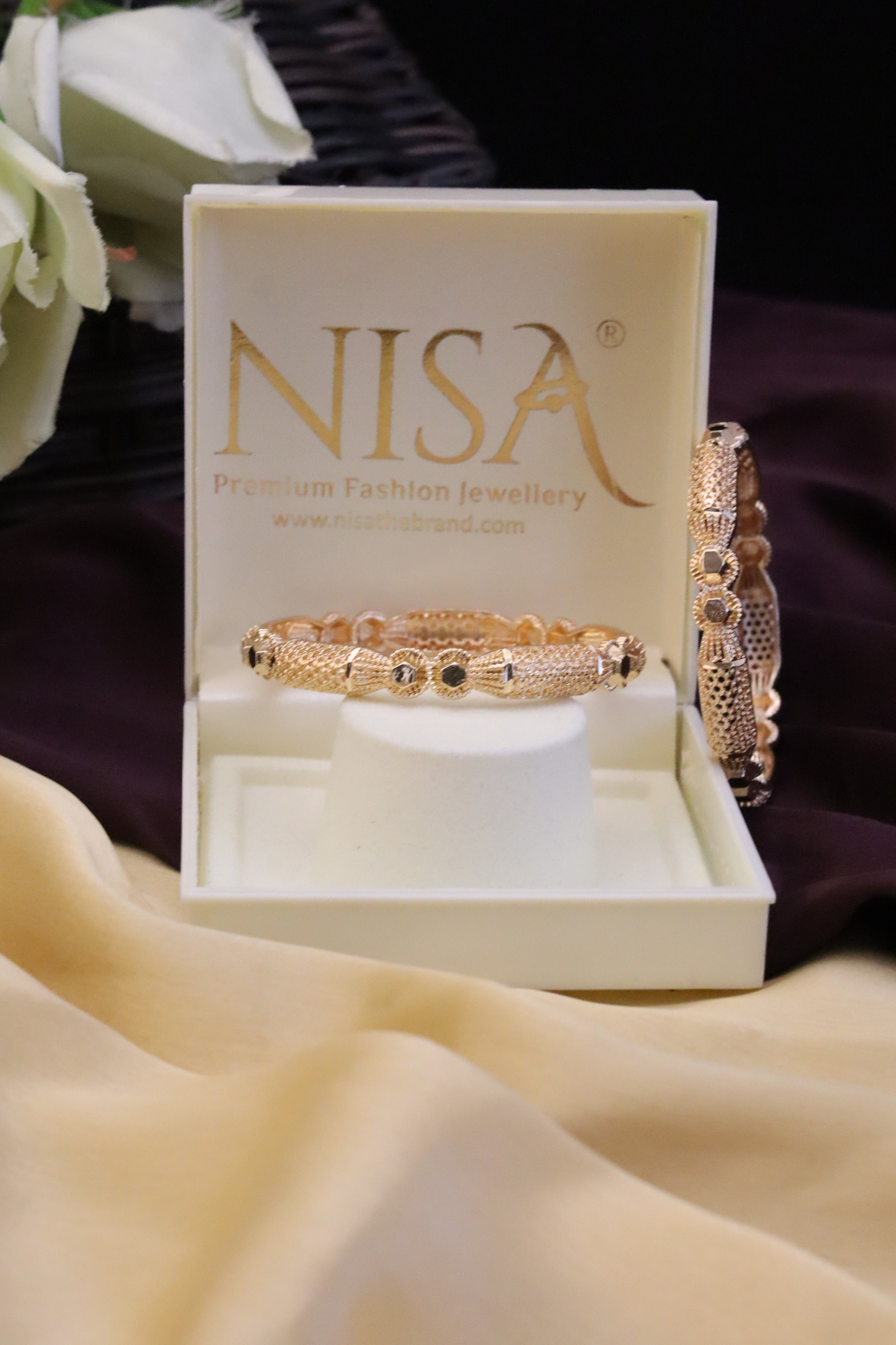 Nisa High Gold Polish Abstract  Design Bangles For Women and Girls.
