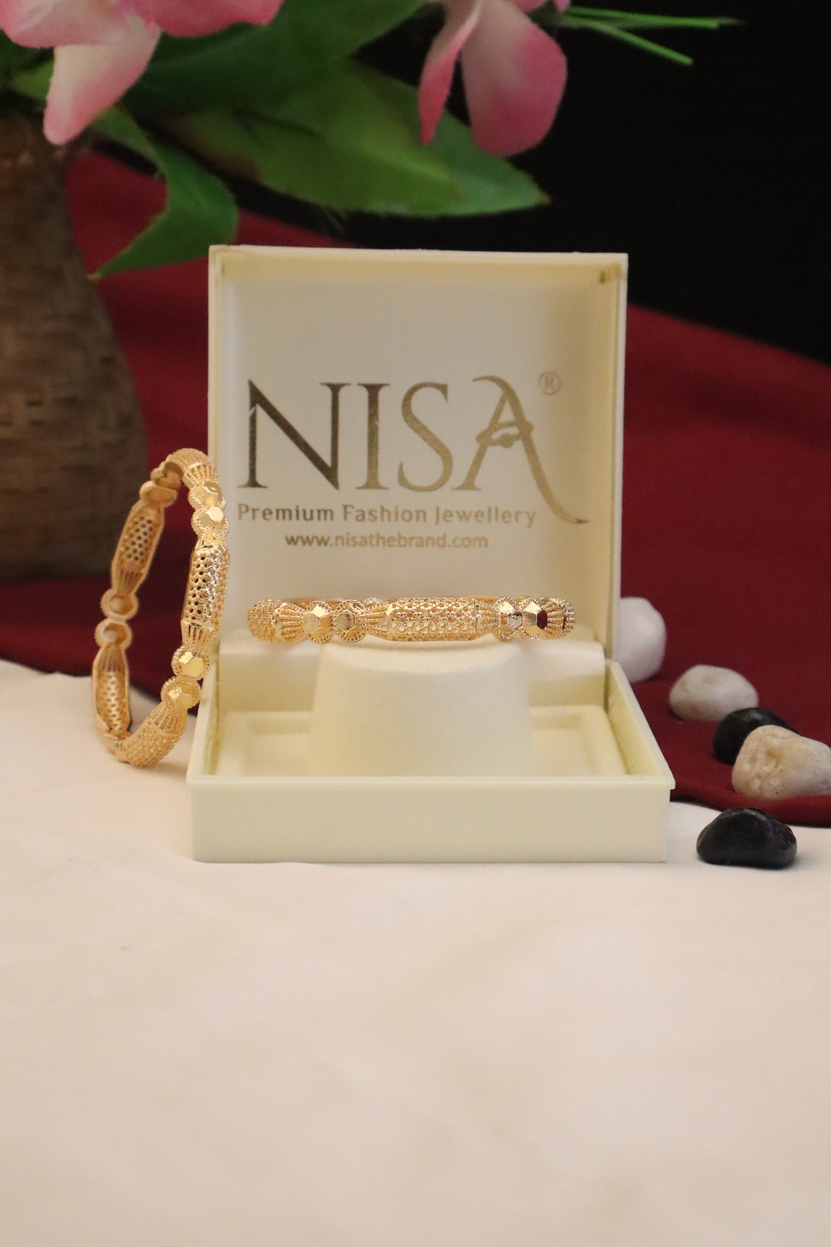 Nisa High Gold Polish Abstract  Design Bangles For Women and Girls.