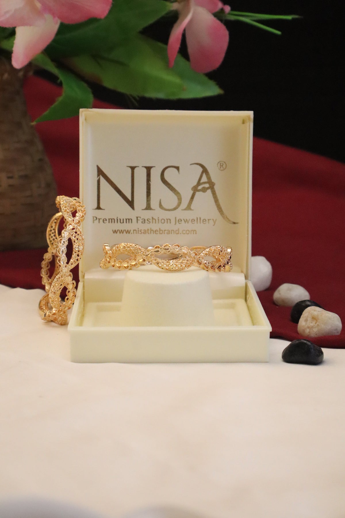 Nisa High Gold Polish Abstract  Design Bangles For Women and Girls.