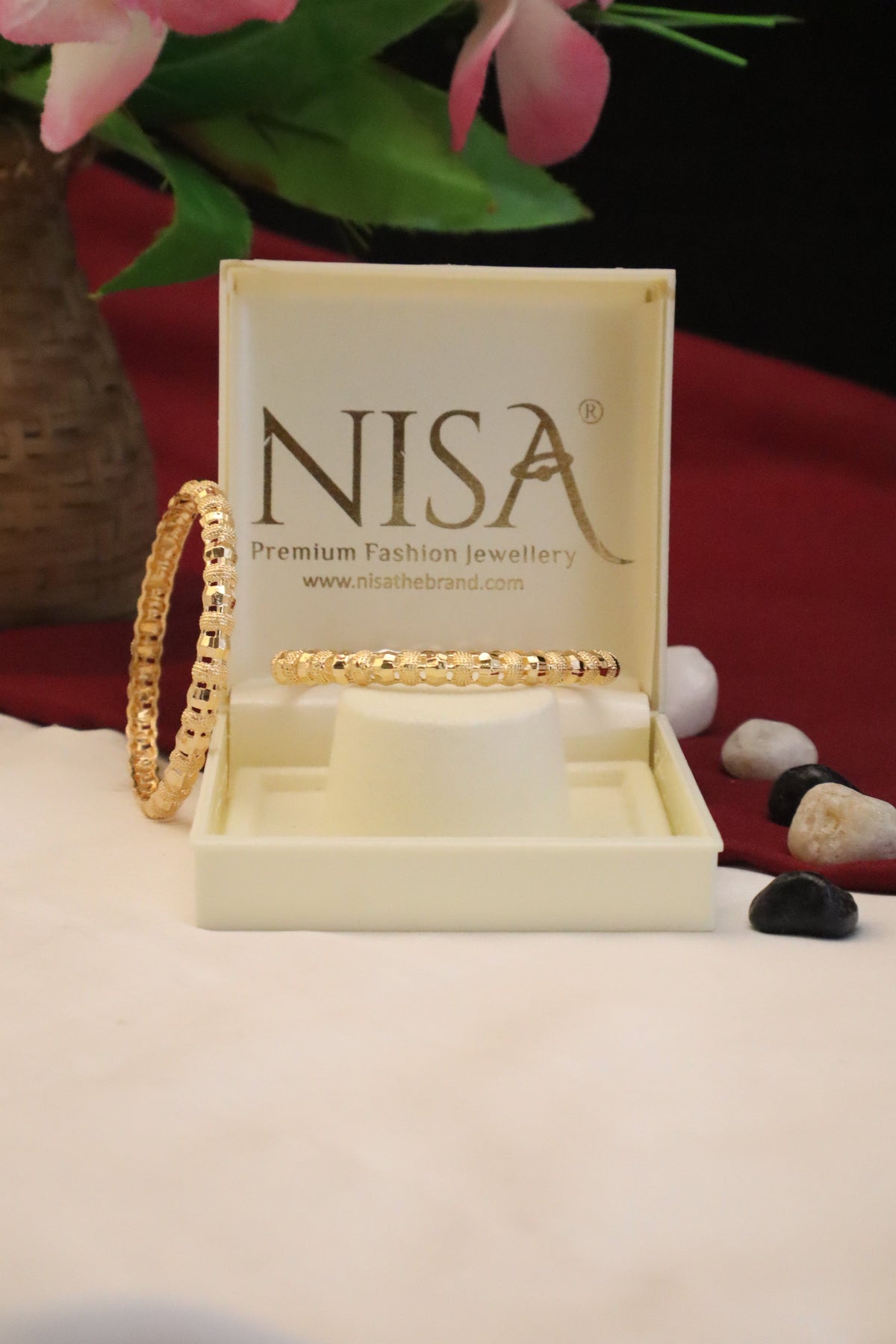 Nisa High Gold Polish Abstract  Design Bangles For Women and Girls.