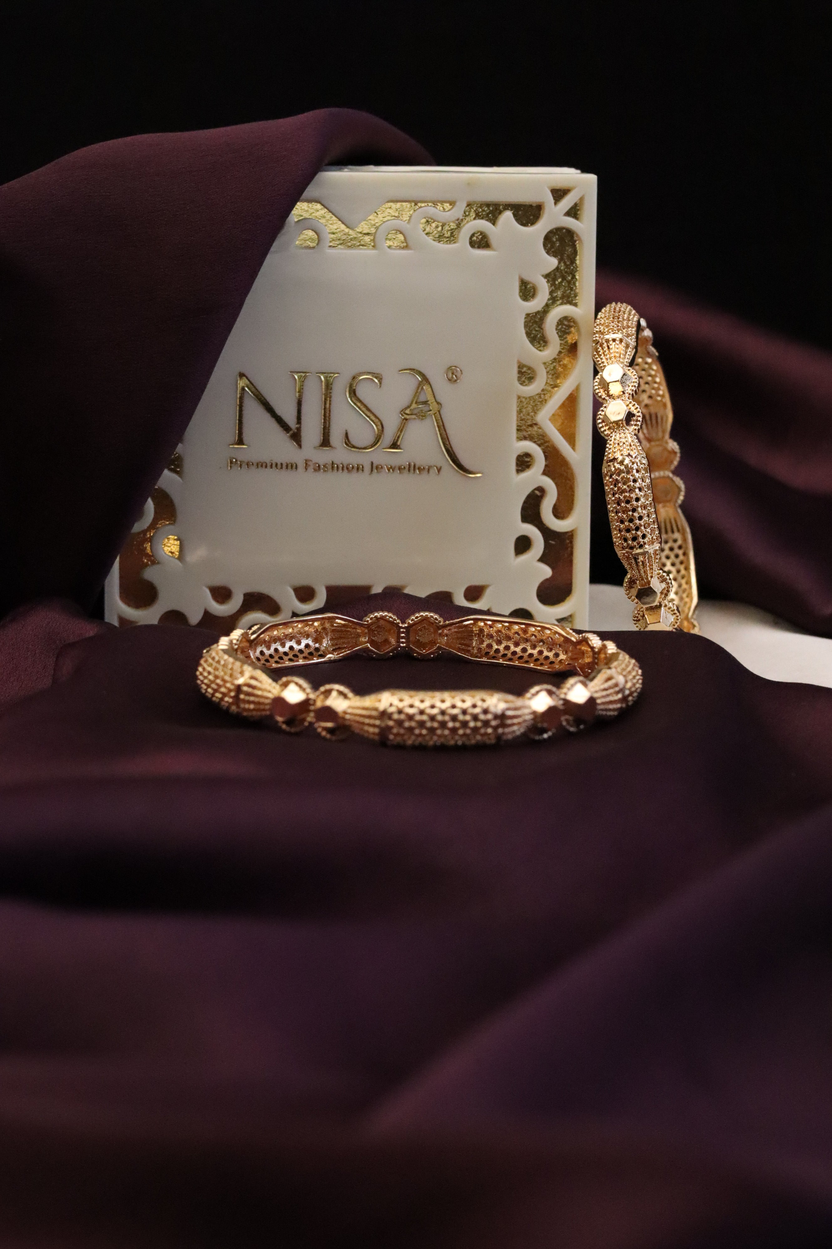 Nisa High Gold Polish Abstract  Design Bangles For Women and Girls.