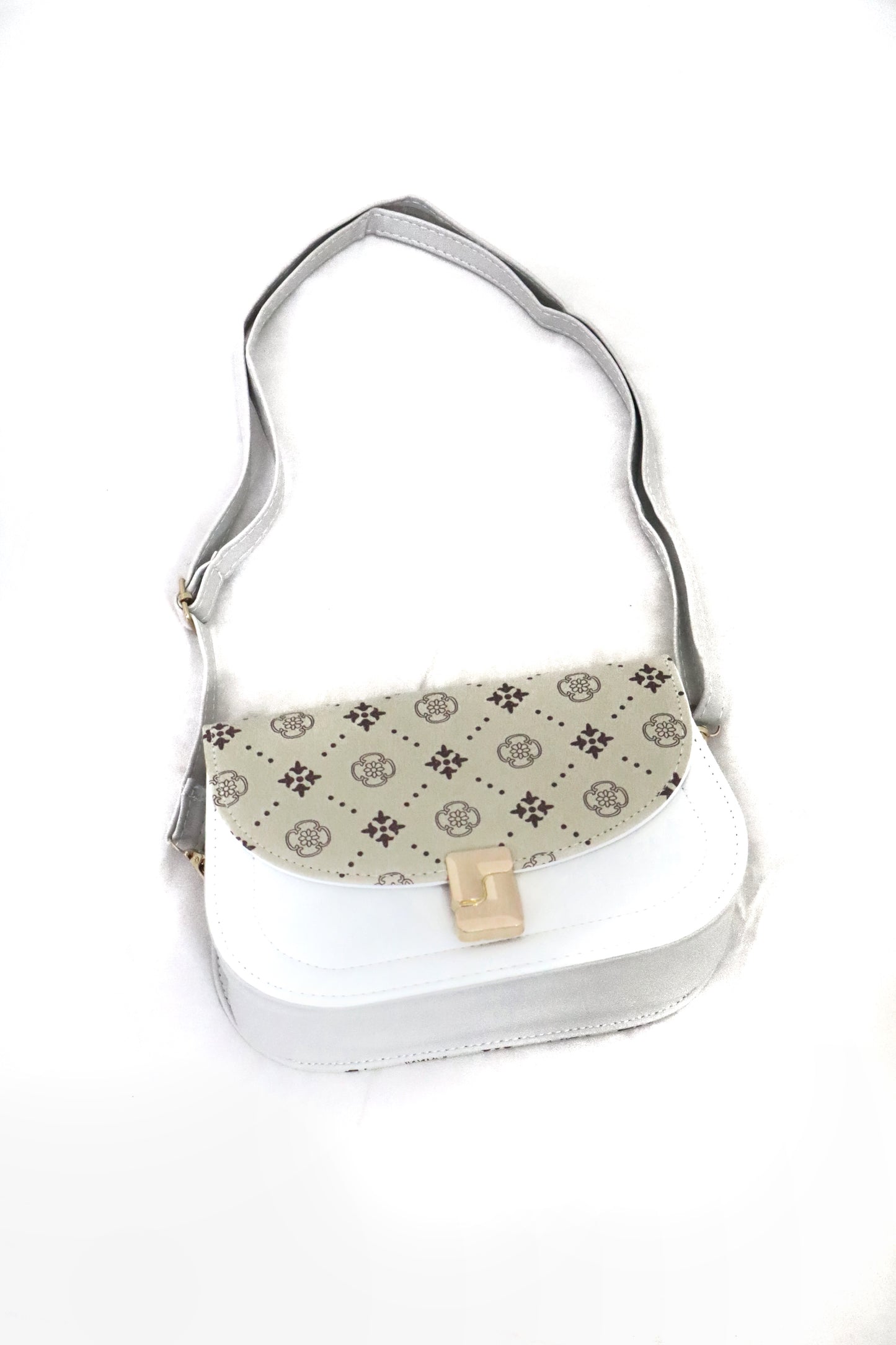 Classic Beige & White Sling Bag | Elegant & Timeless