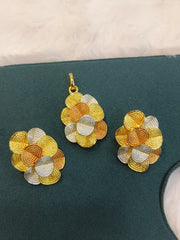 Dubai Style Gold-Tone Pendant and Earring Set