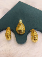 Dubai Style Gold-Tone Pendant and Earring Set