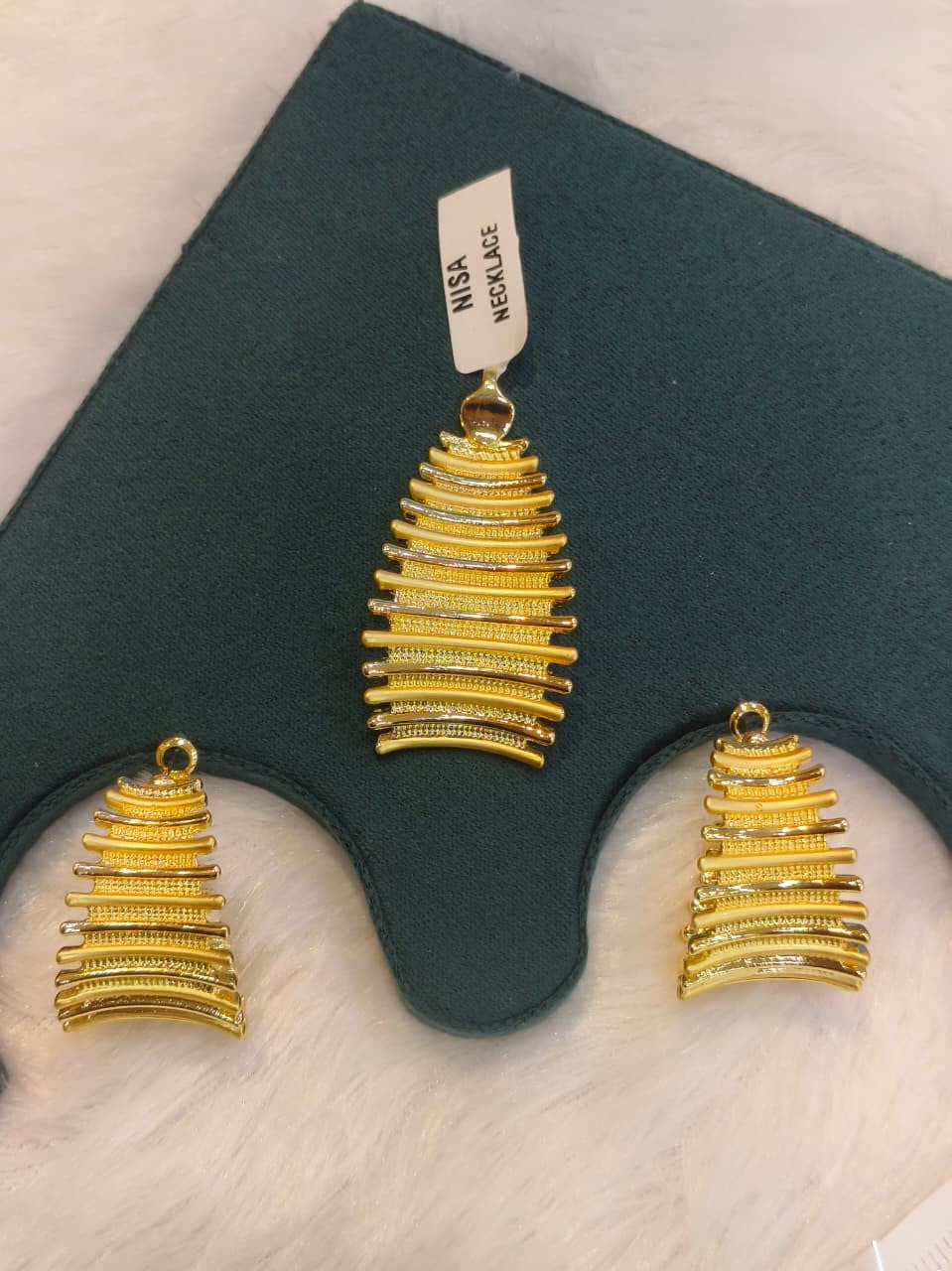 Dubai Style Gold-Tone Pendant and Earring Set