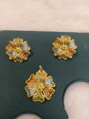 Dubai Style Gold-Tone Pendant and Earring Set