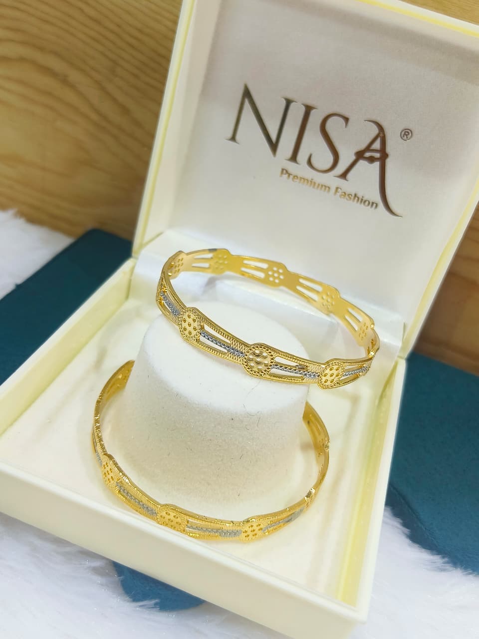 NISA Two-Tone Gold & Silver Designer Bangles