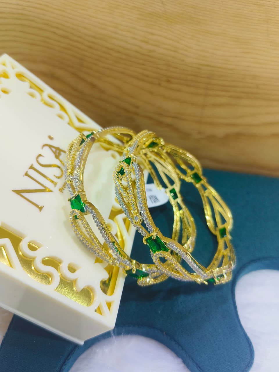 NISA Premium Fashion: Green & Sparkling AD Bangles