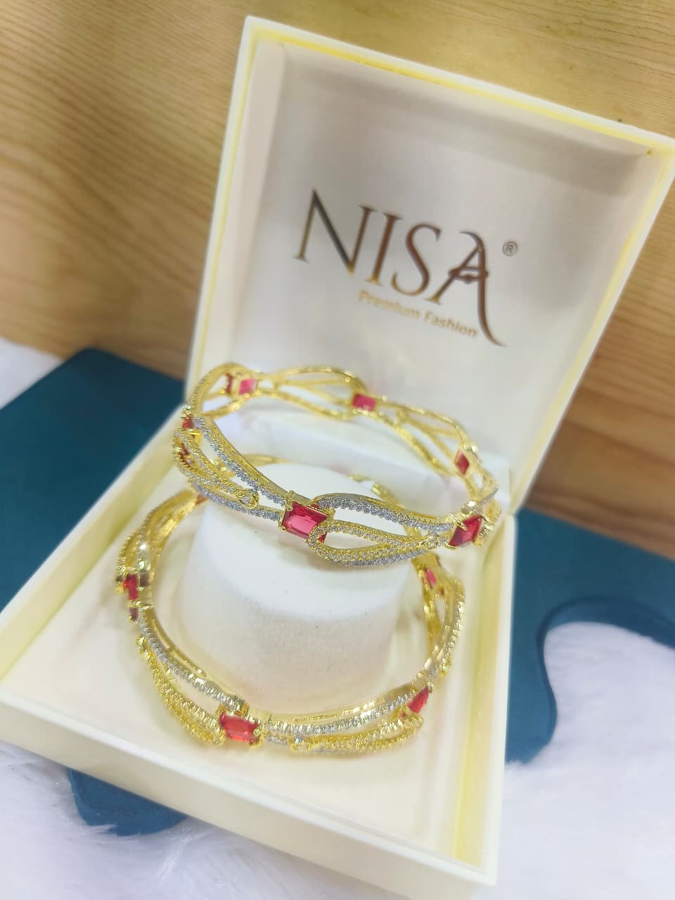 NISA Premium Fashion: Ruby Red & Sparkling AD Bangles
