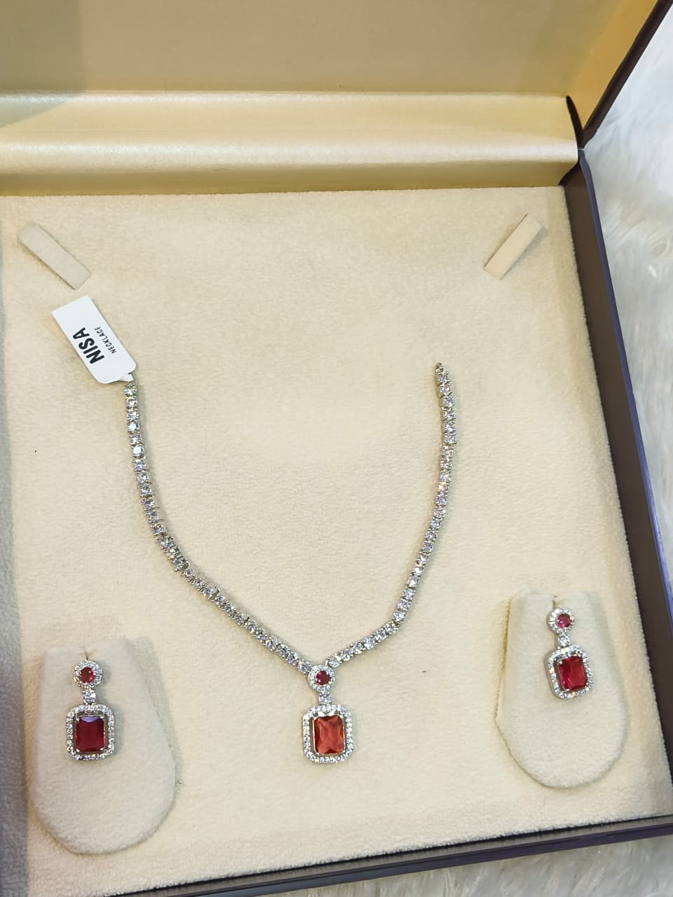 NISA  Red Crimson AD Necklace & Earring Set
