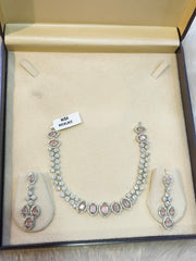 NISA Pink & Zirconia Statement AD Necklace