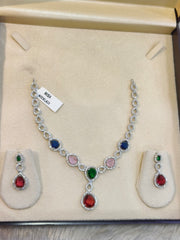 NISA Multi-Color Pear-Drop AD Necklace
