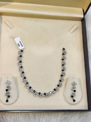 NISA Celestial Onyx/Black-Inspired AD Necklace & Earring Set
