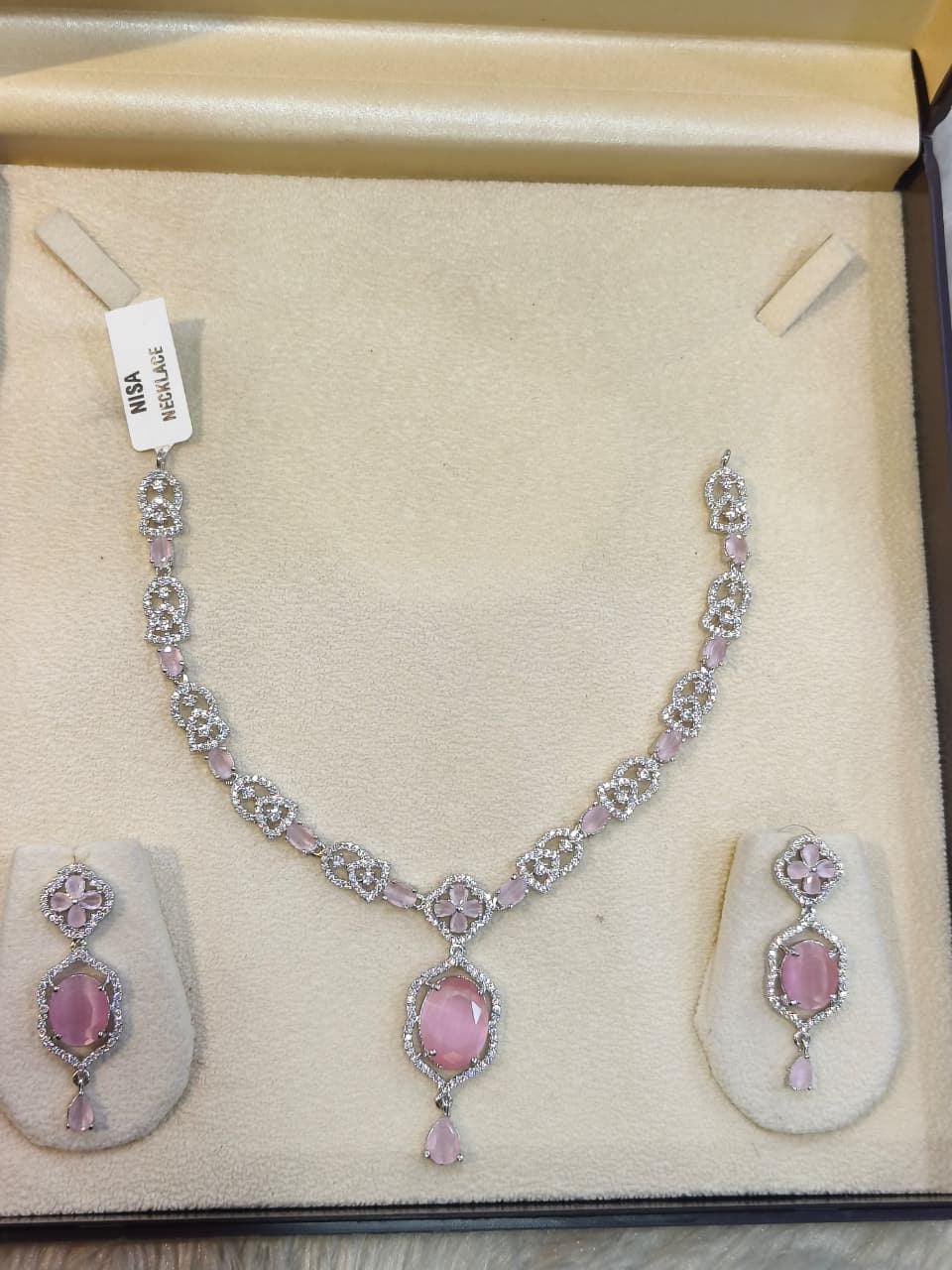 NISA Pink Quartz & Zirconia AD Necklace Set