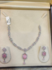 NISA Pink Quartz & Zirconia AD Necklace Set