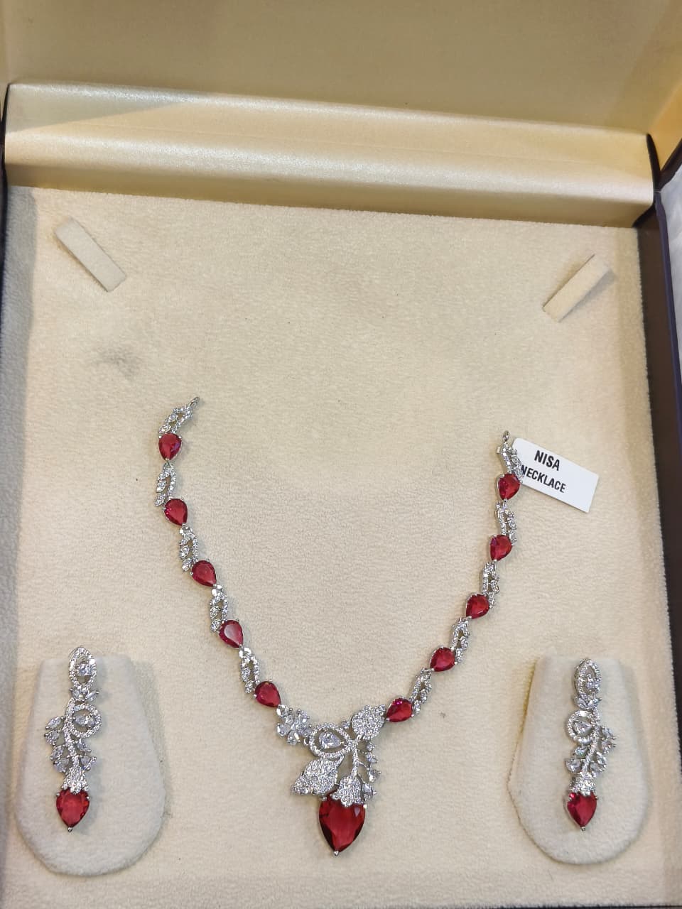 Crimson Radiance Red AD Necklace & Earring Set