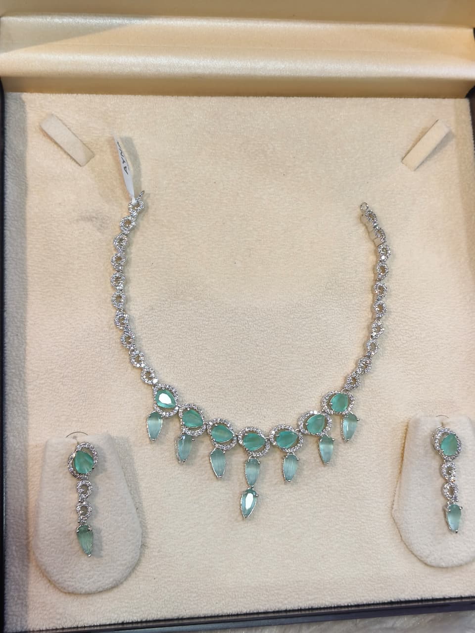 Mint Harmony: AD Necklace & Drop Earring Set