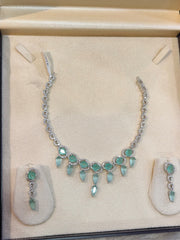 Mint Harmony: AD Necklace & Drop Earring Set