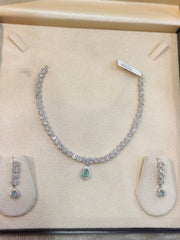 AYNA Mint Pear-Drop AD Necklace & Earring Set