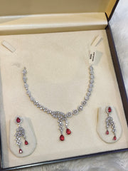 The Nisa Pear-Drop Ruby & Zirconia AD Necklace Set