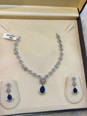 Royal Blue Pear-Drop AD Necklace & Earring Set