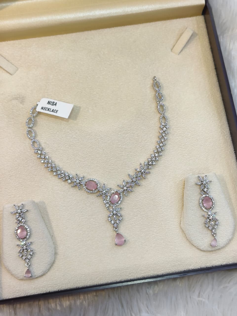 Nisa Pink Tulip AD Necklace & Earring Set